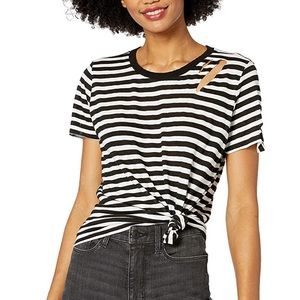 n:PHILANTHROPY Women's Distressed Raw Hem Black/White Striped Atlas Tee